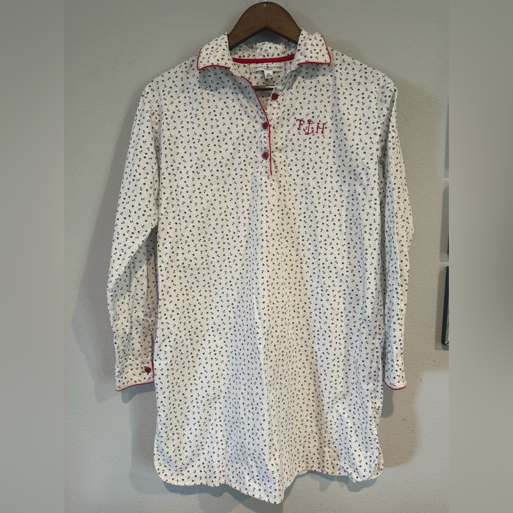 Tommy Hilfiger Women’s Nightgown White and Red 100%‎ Cotton Nautical Sz S